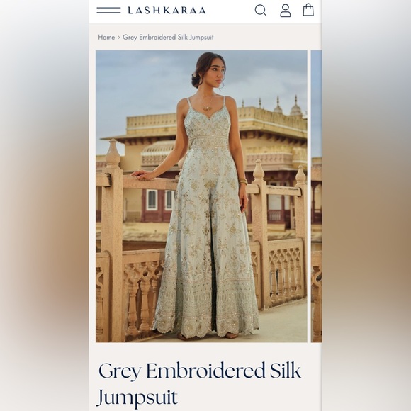 Grey embroidered silk jumpsuit - Picture 1 of 3